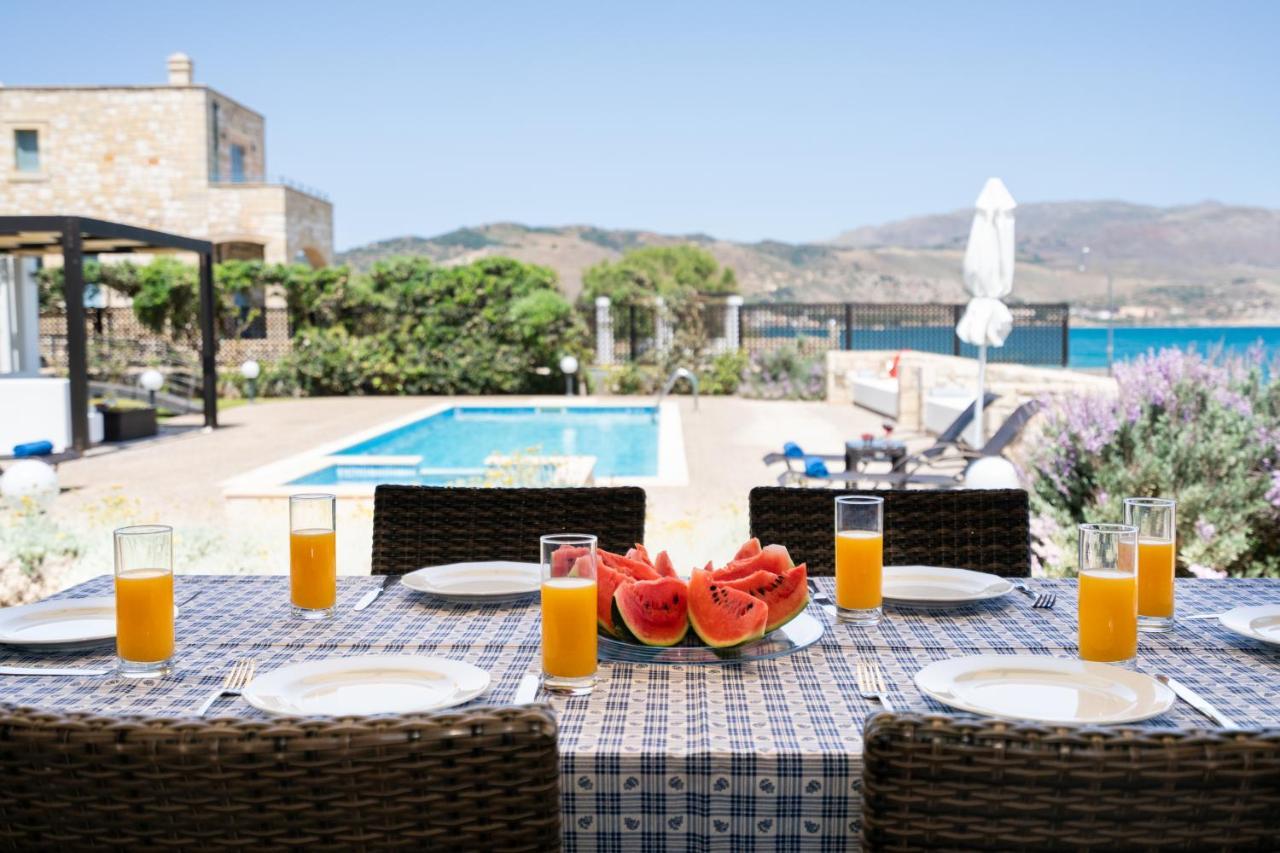 Beachfront Villa Turquoise With Private Pool, Bbq And Ping Pong Table Χανιά Εξωτερικό φωτογραφία
